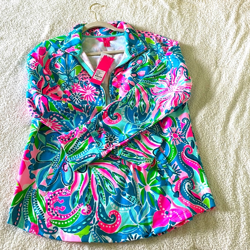 Lilly Pulitzer UPF 50+Skipper Popover in Turquoise Oasis Golden Hour.